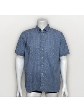 Ted Baker Short Sleeve Geo Print Shirt Mens 7 3XL Blue Pure Cotton Preppy Casual